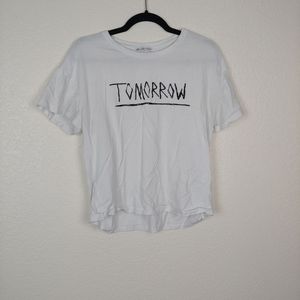 2/15 Zara White Tomorrow Graphic Tee Size Medium